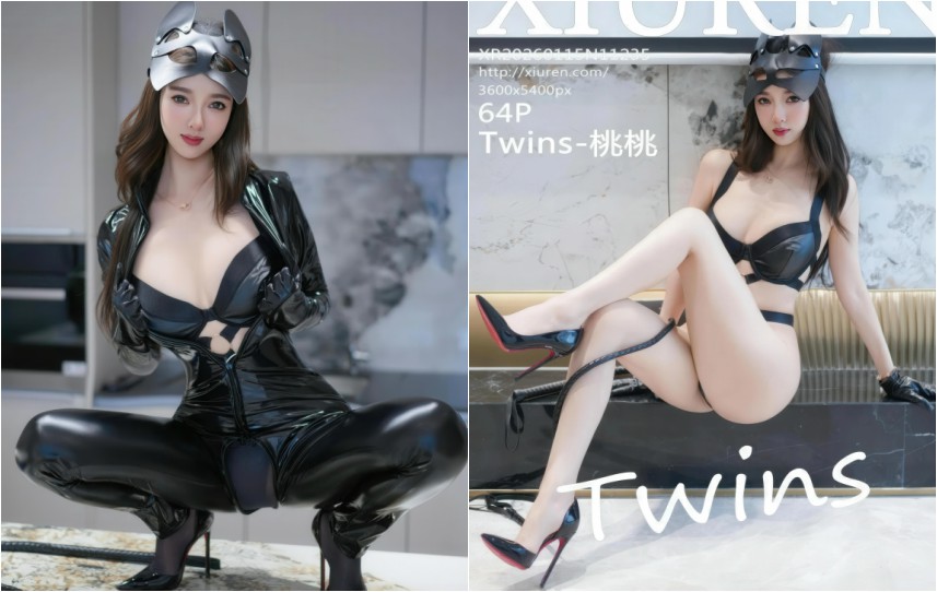 秀人网 No.11235 Twins-桃桃 黑色紧身胶衣【65P+298M】